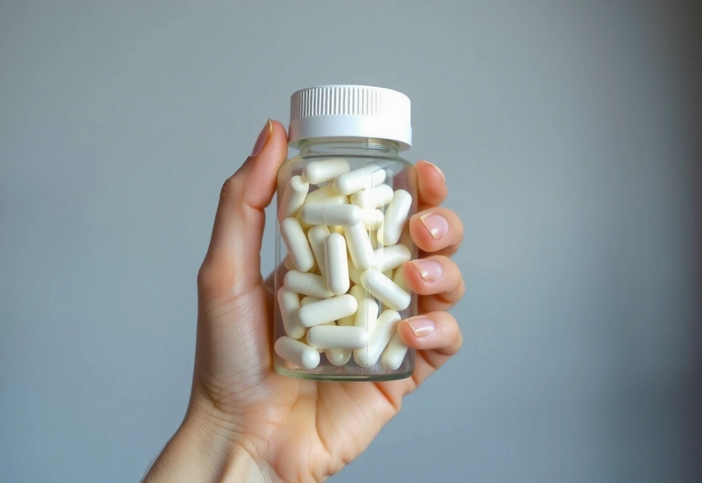 Close-up of supplement capsules being inspected